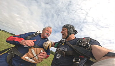 Jock Mcinnes preparing for his tandem skydive