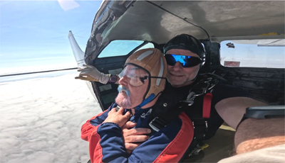Jock Mcinnes in the aircraft before the tandem skydive